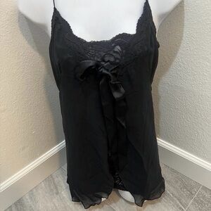 Vintage 90s Victoria’s Secret Chiffon Lace Chemise Negligee Nightgown Black